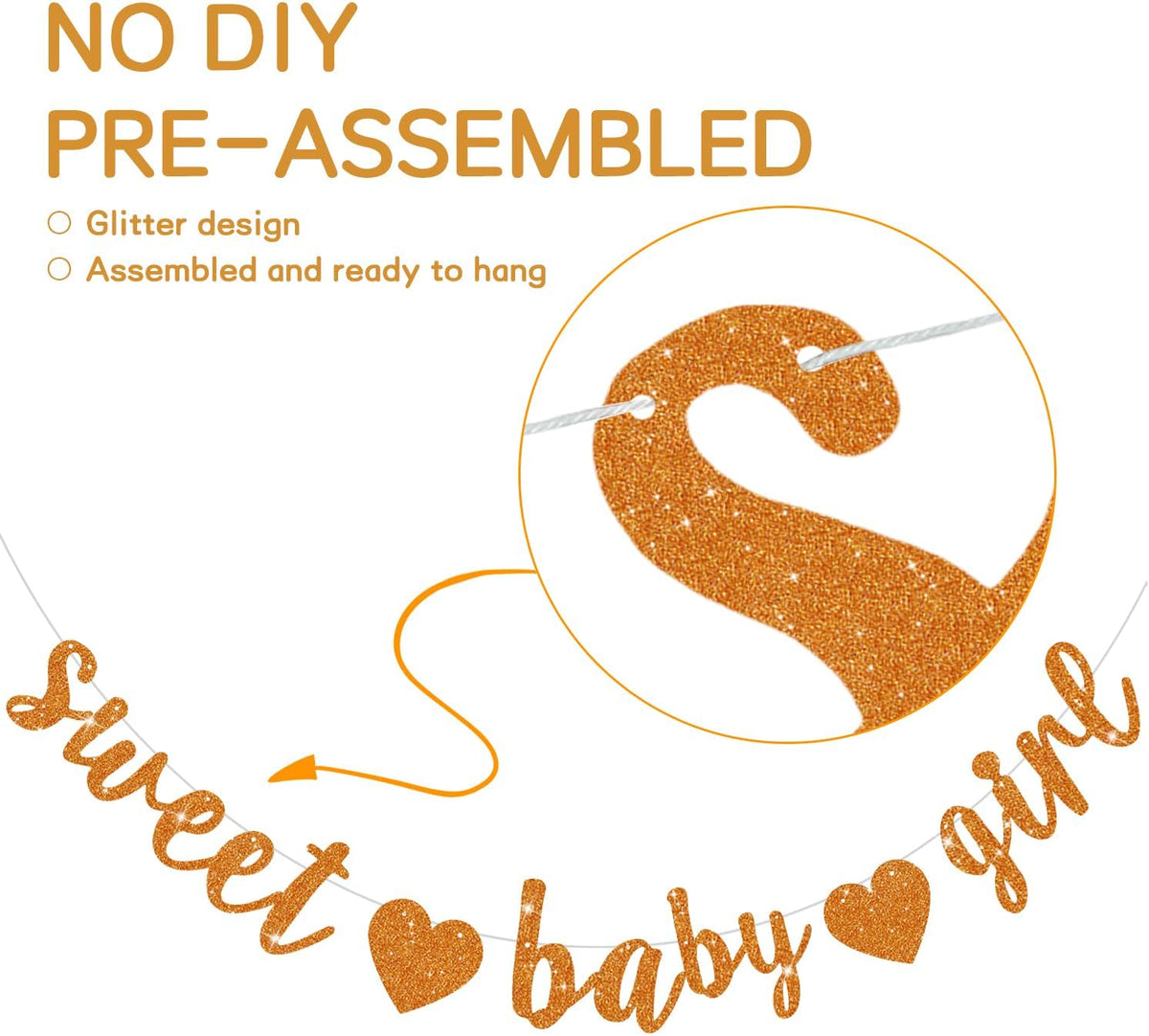 BEISHIDA Pre-Strung Glitter Champagne Girl Baby Banner Baby Shower - Orange - image 2