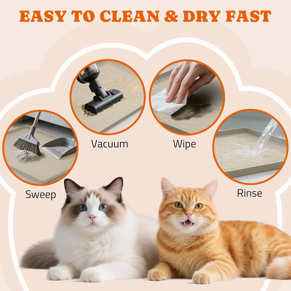 2 Pack Silicone Cat Litter Mat 34 x 22 in, Easy to Clean - Beige / 2 Pack - image 3