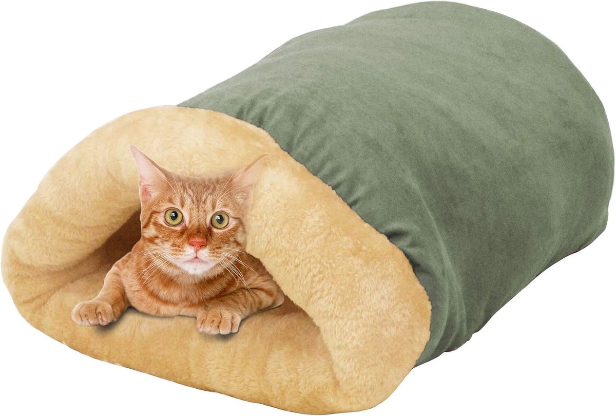 4 in 1 Self Warming Burrow Cat Bed Hideway Sleeping Cuddle Cave – Essentials for Cats - Sage Green