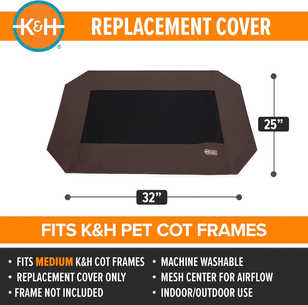 K&H Outdoor Elevated Dog Bed Pet Cot Replacement Cover - Chocolate/Black Mesh / Medium 32 X 25 Inches - image 2