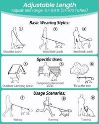 Hands Free Dog Leash, 5.1-8.9ft Crossbody Leash for Dog Walking – Essentials for Dogs - Grey Green - image 2