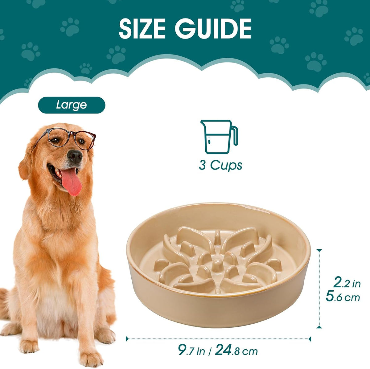 vancasso Ceramic Slow Feeder Dog Bowls - L-3 Cups / Brown - image 2
