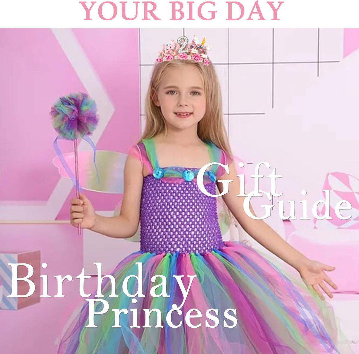 SuPoo 4th Birthday Headband Flower Crown for Girls Princess Tiara 4th - Pink-2nd - image 4