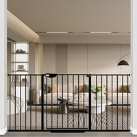 WAOWAO Triple Lock 49.21-66.54" Baby Gate Extra Wide Pressure Mounted Walk Through Swing Auto Close Safety Black Metal Dog Pet Puppy for Stairs,Doorways,Kitchen