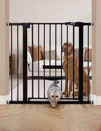 Babelio 36" Tall Pet Gate with Cat Door, CatPrivilege II, 29-40" - Black / 29-40" Wide, 36" Tall