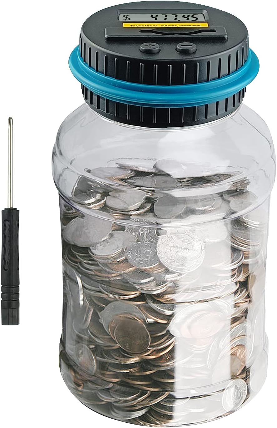 Large Piggy Banks for Adults, Digital Counting Money Jar - Blue