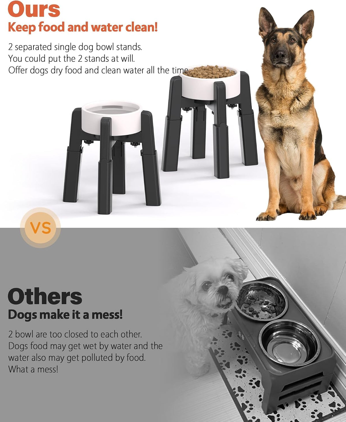 Dog Bowl Stand with Adjustable Height and Width [Stand Only] – Essentials for Dogs - 2 Pack For Bowl / H: 6.3-10.6''; W: 6.1-10.4'' - image 2