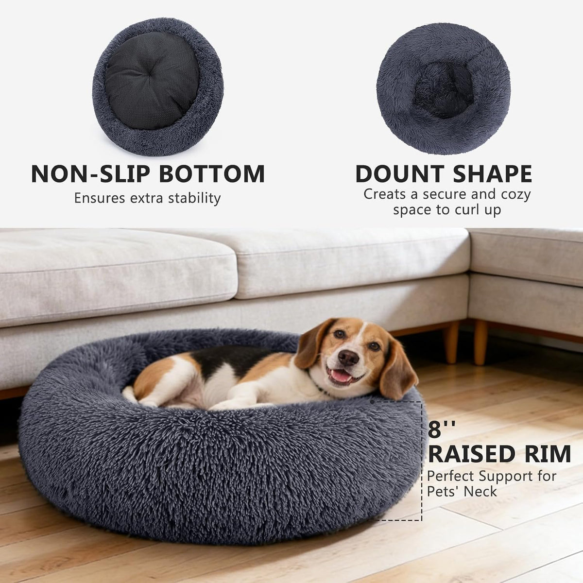 MIXJOY Orthopedic Dog Bed Comfortable Donut Cuddler Round Pet Beds - L(36’’x 36’’) / Dark Gray - image 2