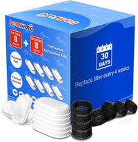 Official Tomxcute Cat Water Fountain Replacement Filters – Essentials for Cats - 8 Packs Filters & 8 Sponges Foam Filters