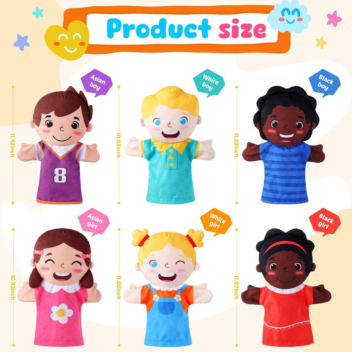 6 Pcs Family Hand Puppets 12 Inch Grandparents, Mom & Dad - Multiculturalism - image 3