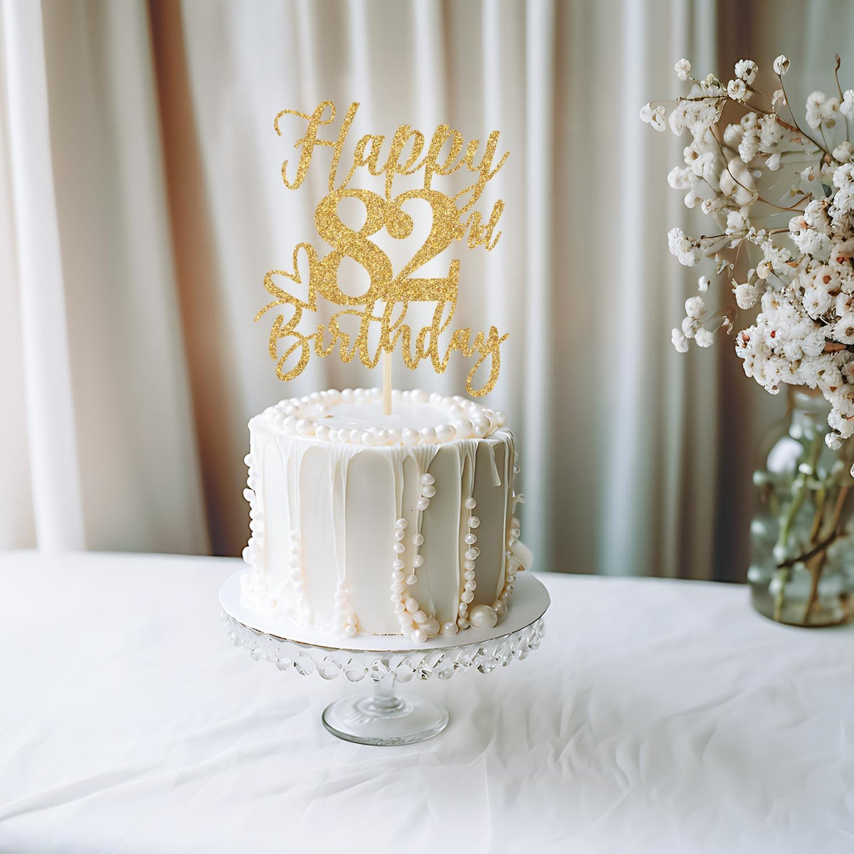 Happy 83rd Birthday Cake Topper - happy 82nd birthday / Gold Glitter - image 4