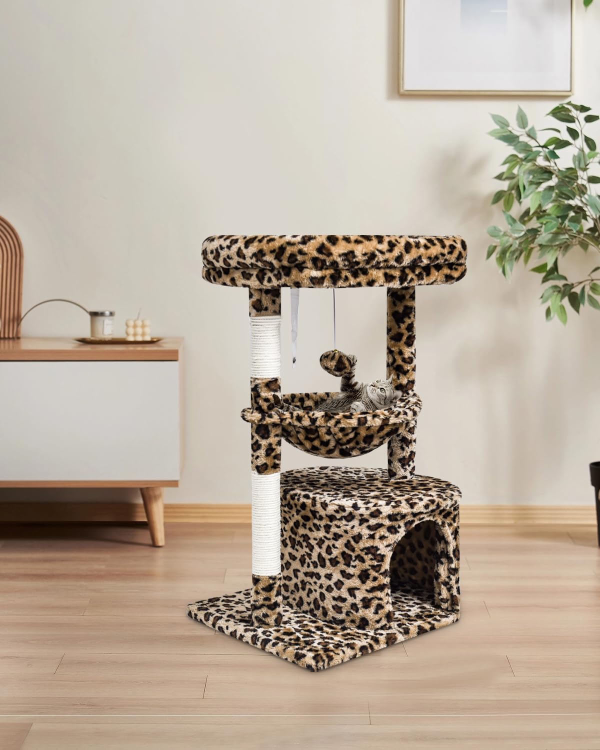 SYANDLVY Small Cat Tree for Indoor Cats - 29.6" / Leopard Print - image 2