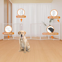 Full Metal Freestanding Dog Gate with Door, 32''Height Foldable Pet Dog Fence for Indoor & Outdoor, 6 Panels Extra Wide Free Standing TallDog Gates for Doorways,House,Stairs,Porch,Deck,Yard