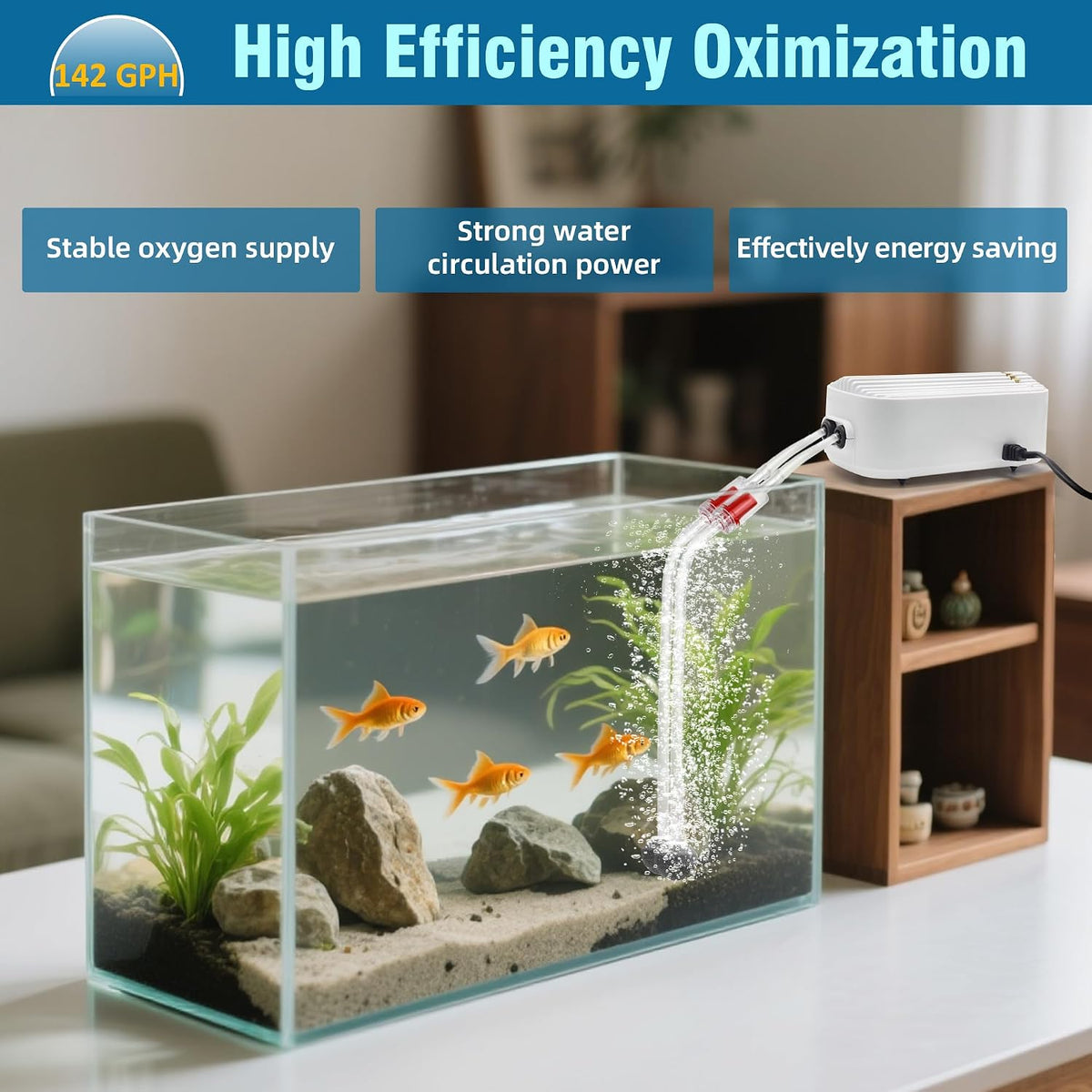 Quiet Aquarium Air Pump 3W Fish Tank Oxygen Aerator Pump with Air - 9W - image 2