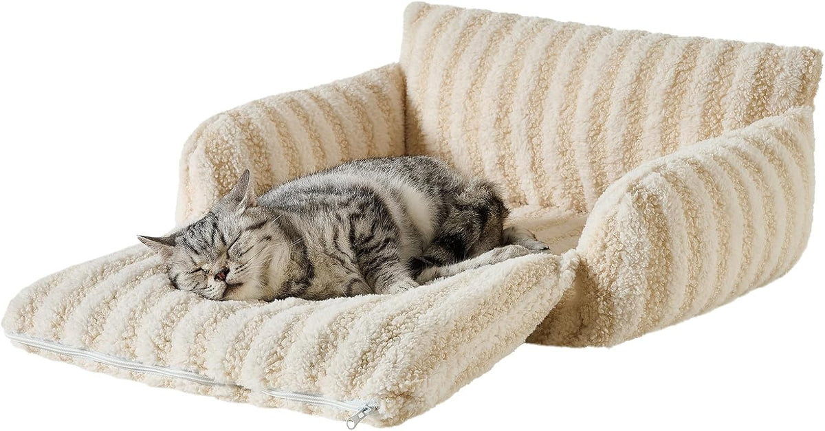 Hollypet Cat Bed Small Dog Orthopedic Couch Beds for Pets up to – Essentials for Cats - 21"L x 15"W x 8"Th / Beige - image 2