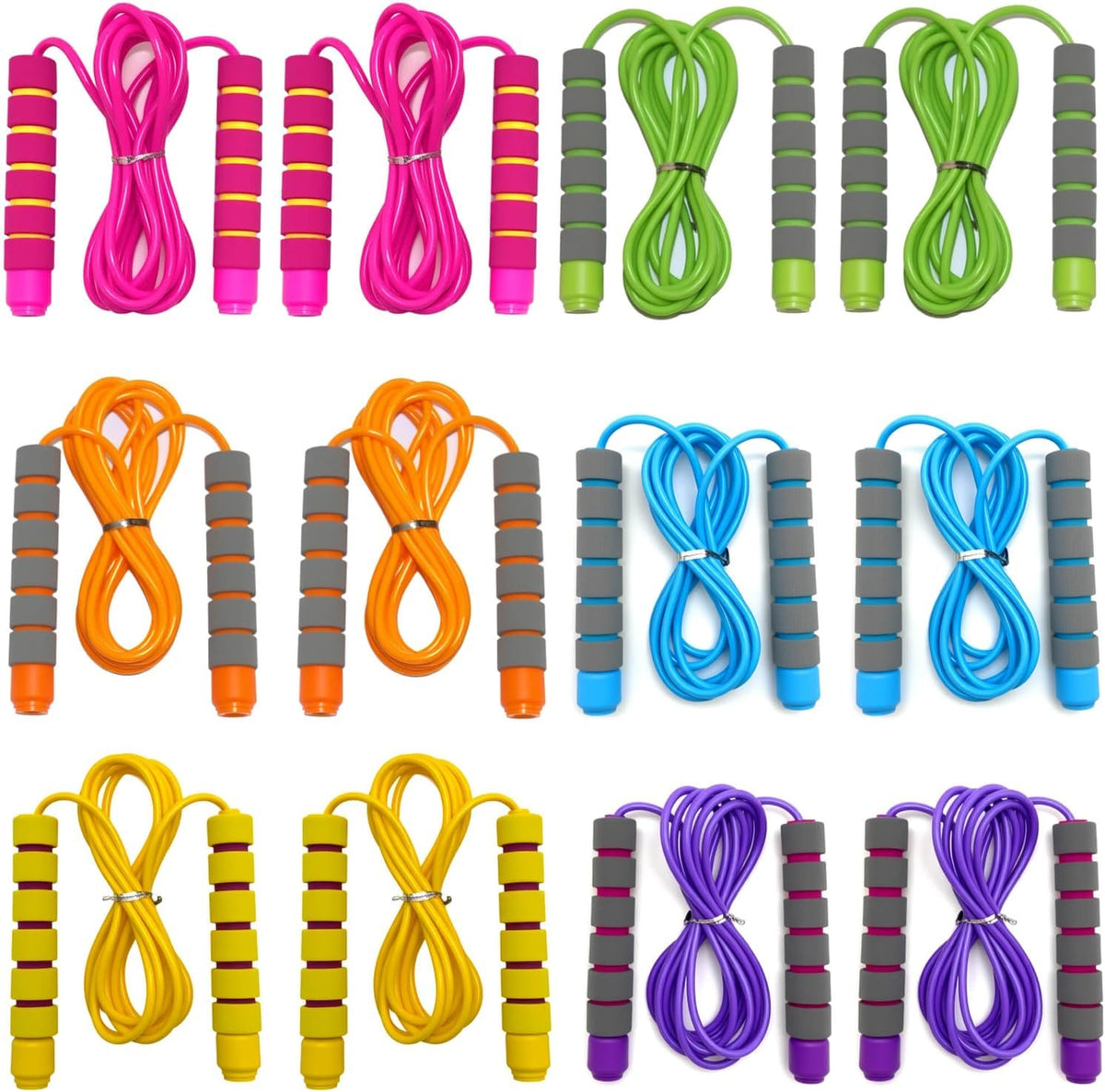 Homello 6 pack of adjustable 9 foot jump ropes for kids with soft foam handles in six colors - view 2