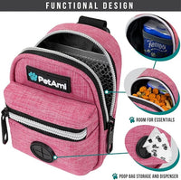 PetAmi Dog Poop Bag Holder For Leash, Dog Pet Waste Bag Dispenser For Poop With Clip For Doggie Puppy Walking Accessories Travel Camping, Dog Treat Pouch Supplies Must Have With Doggy Bag Roll, Pink