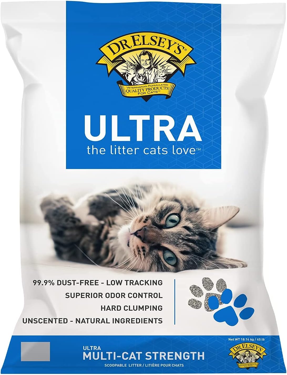 Dr. Elsey's Ultra UnScented Clumping Clay Cat Litter – Daily Care for Cats - 40 lb