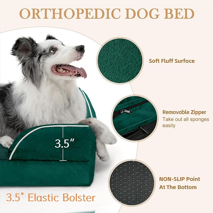 Comfort Expression Small Dog Beds Waterproof Cat Beds Orthopedic Foam Sofa Beds for Small Dogs Comfy Pet Bed with Washable Removable Cover & Non-Slip Bottom(XX-Small,Emerald)