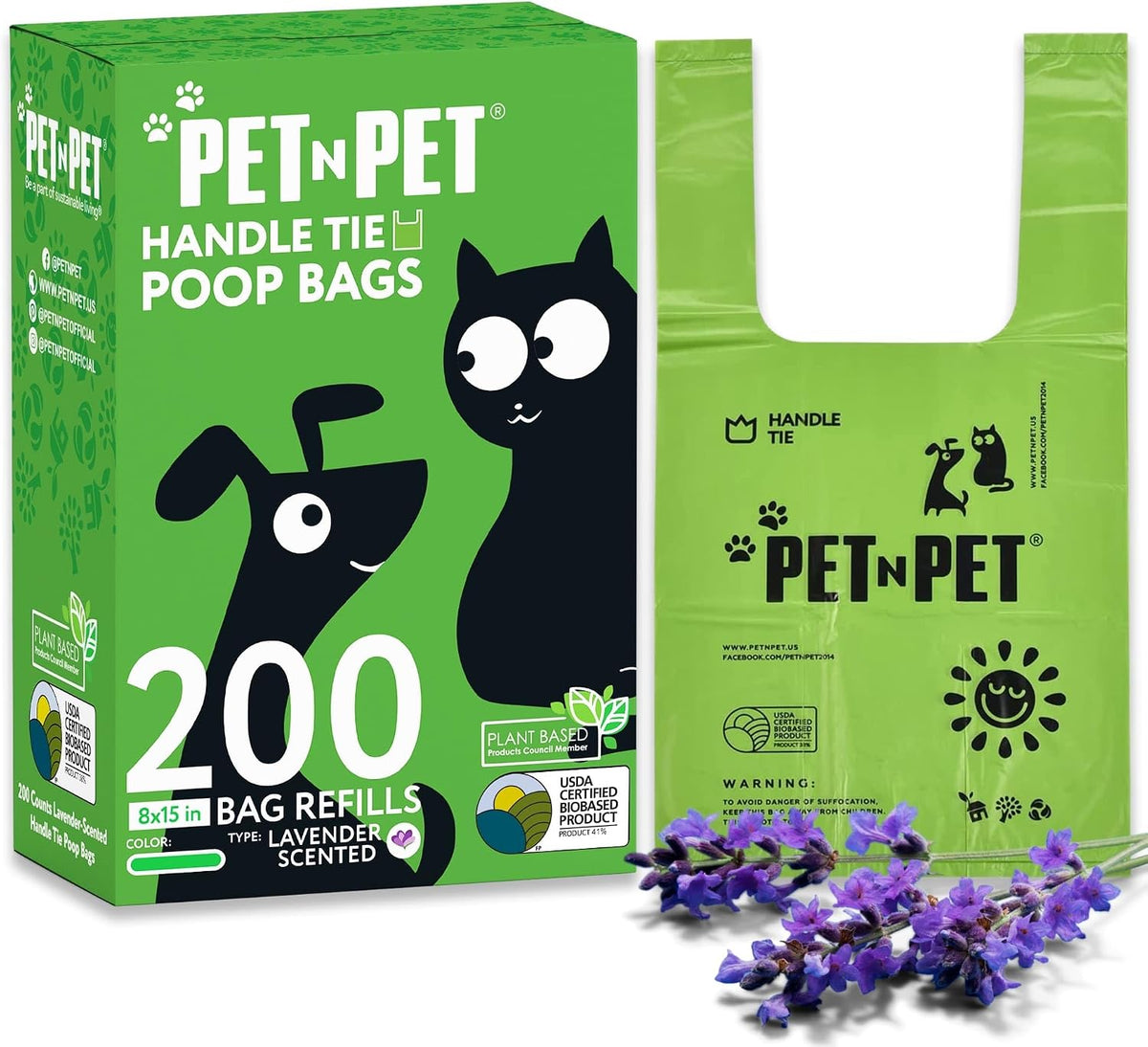 Pet N Pet Poop Bags for Dogs, Unscented, Tie Handles Thick - 200 Count (Pack of 1) / 200 Scented with Handle
