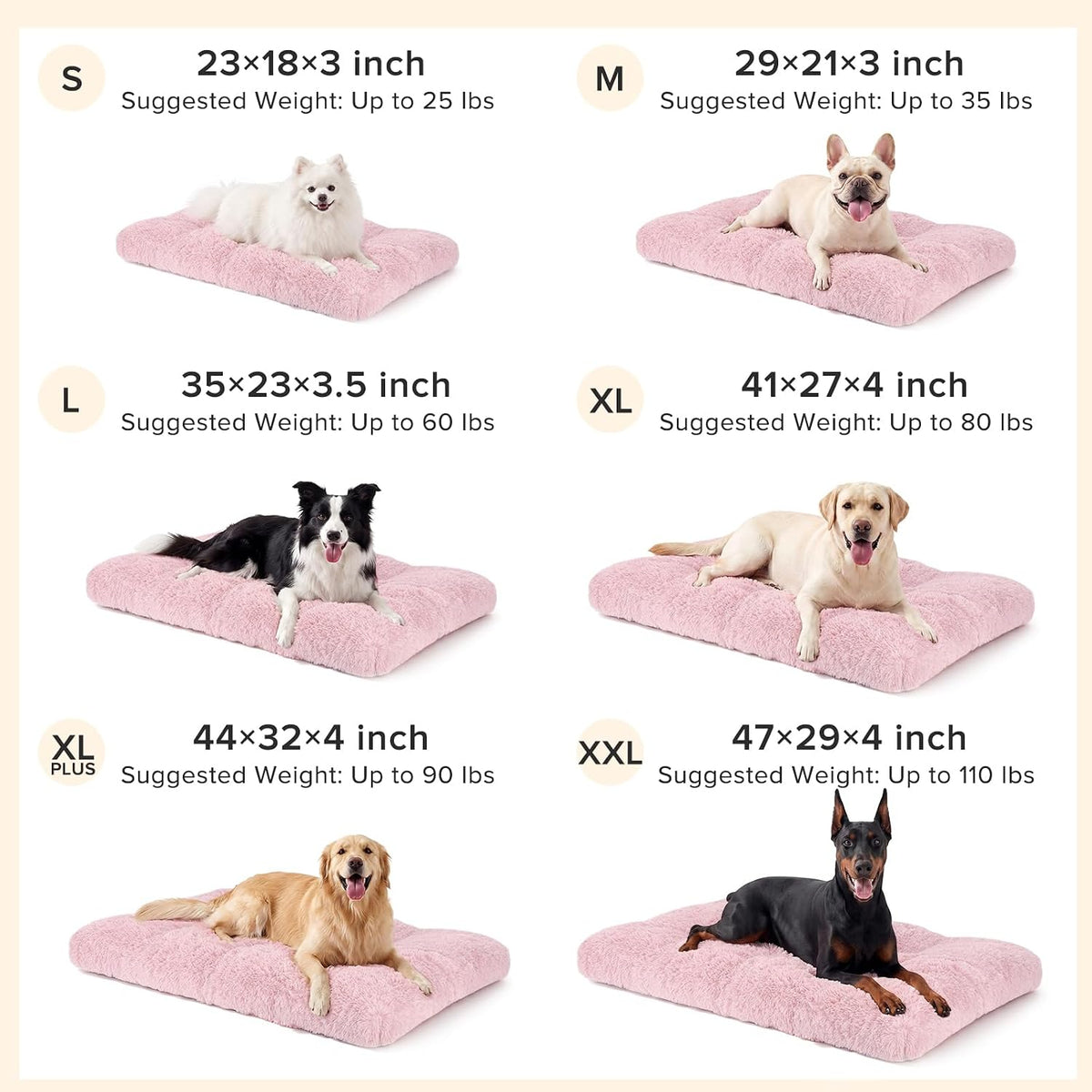JOEJOY Large Dog Bed Crate Pad - 47.0"L x 29.0"W x 4.0"Th / Pink - image 2