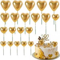 BEISHIDA 20 PCS Gold Mini Ball Cake Toppers Foam Cake Balls - Heart-gold