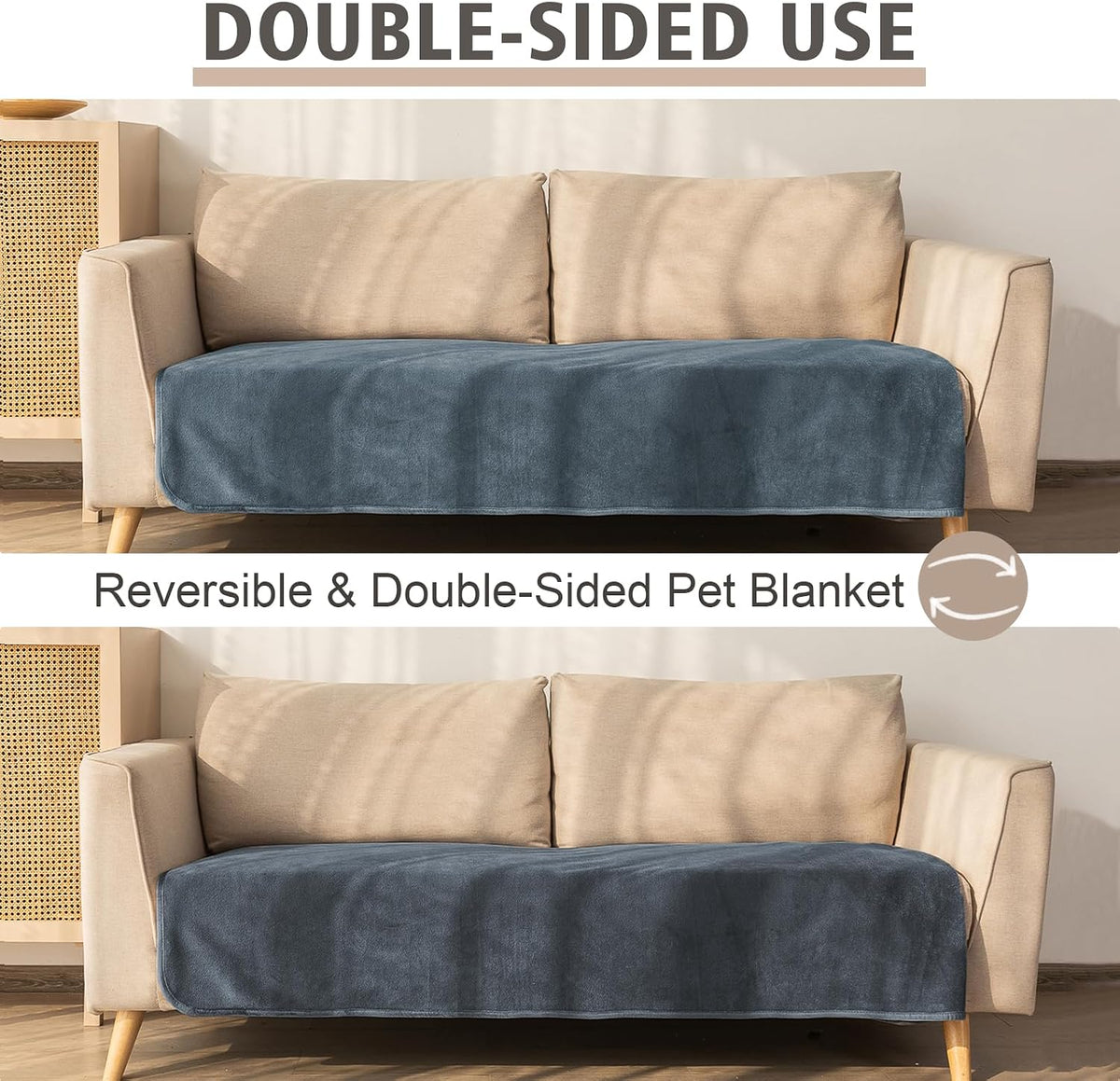 Ameritex Pet Bed Blanket Reversible 100% Waterproof Velvet Super Soft - 40x60 Inches / Blue+navyblue - image 2
