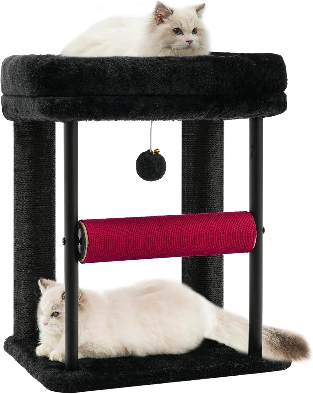 Hey-brother Cat Tree, Sturdy Tower with Sisal-Wrapped Columns - 18.9 inches / Black and Red