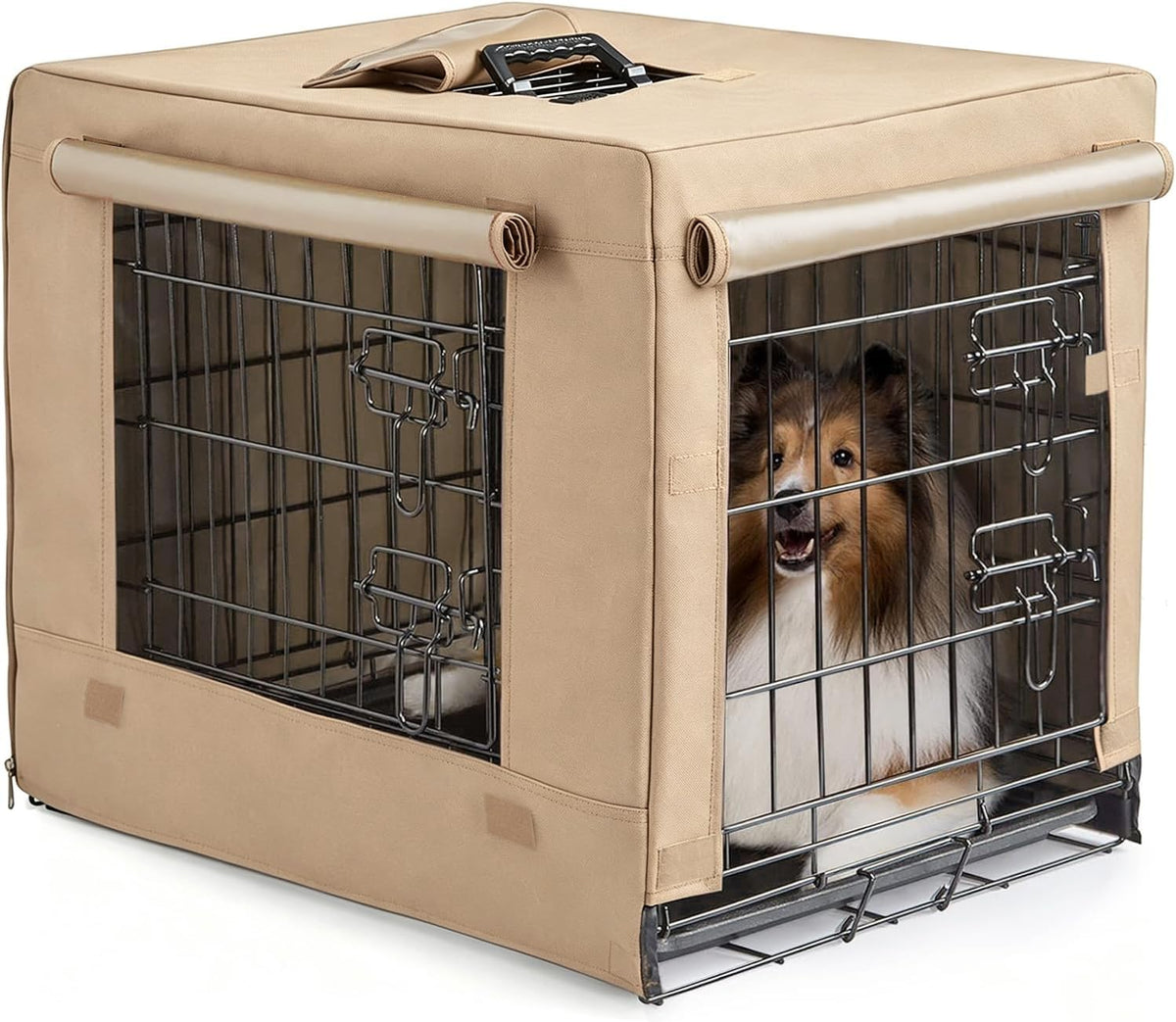DONORO Dog Crates for Small Size Dogs Indoor Double Door Dog Kennels - Tan / 36.0"L x 23.0"W x 25.0"H