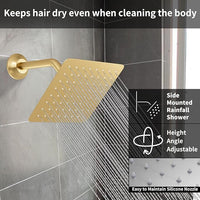 Brushed Gold Shower System Set Temperature Display Push Button Shower Faucet with 12 inch and 8 inch Wall Mount Full Body Shower Head and Handheld Shower