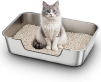 Stainless Steel Cat Litter Box with Low Entry - Silver / 23.4"L x 15.6"W x 5.9"H