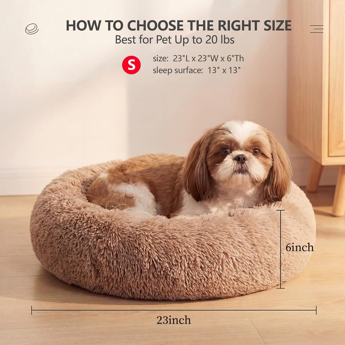 Small Calming Dogs Bed for Small Dogs Anti-Anxiety Machine Washable - Brown / 23 inches - image 3