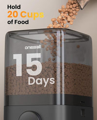 oneisall Wireless WiFi Automatic Cat Feeders 2 Cat, Rechargeable 100-Day Battery Operated Timed Cats Feeder, 20 Cups/5L Cats Food Dispenser Automatic for Large Kibble, Smart App Control.