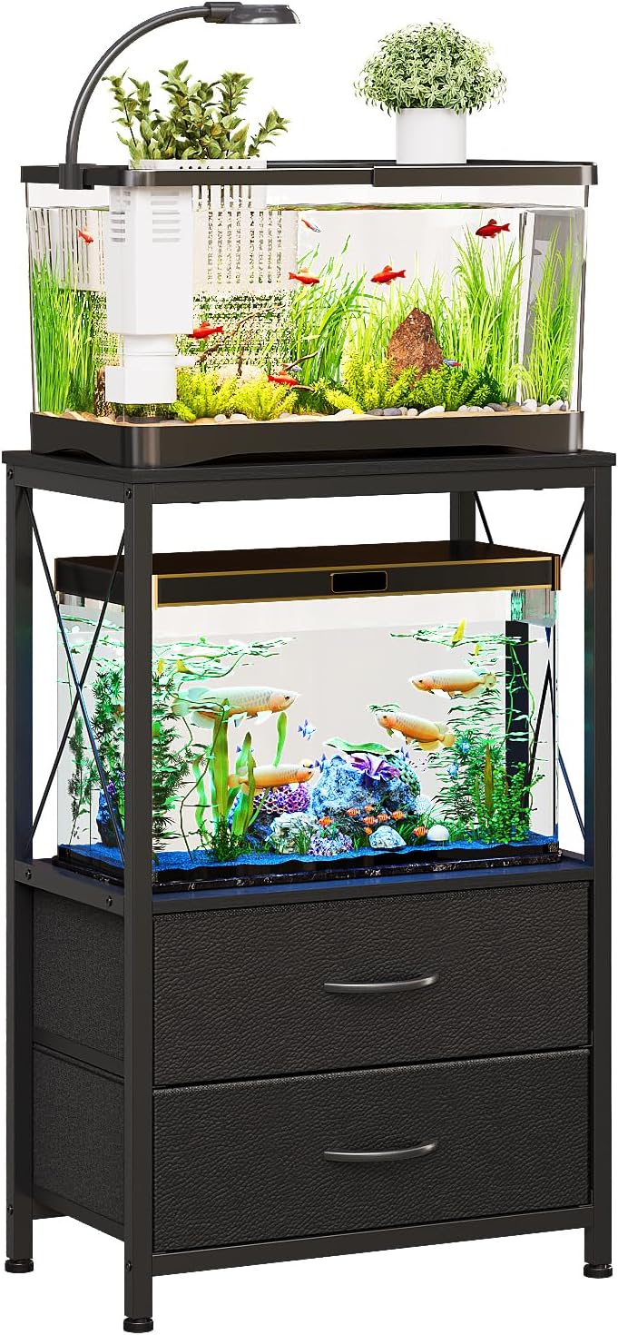 10 Gallon Aquarium Stand with 2 Drawers - Black