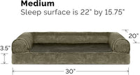 FurHaven Soft, Orthopedic Foam Sofa Dog Bed with Washable & Removable Cover - Faux Fur/Velvet - Dark Sage, Dogs Up to 35 lbs - Medium