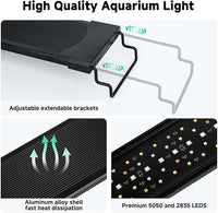 AQQA LED Aquarium Light, 24/7 Mode IP68 Waterproof Extendable Bracket Fish Tank Light, DIY Mode Full Spectrum Aquarium Plant Light, Adjustable Timer/Brightness Memory Function for 48-55 Inch Fish Tank