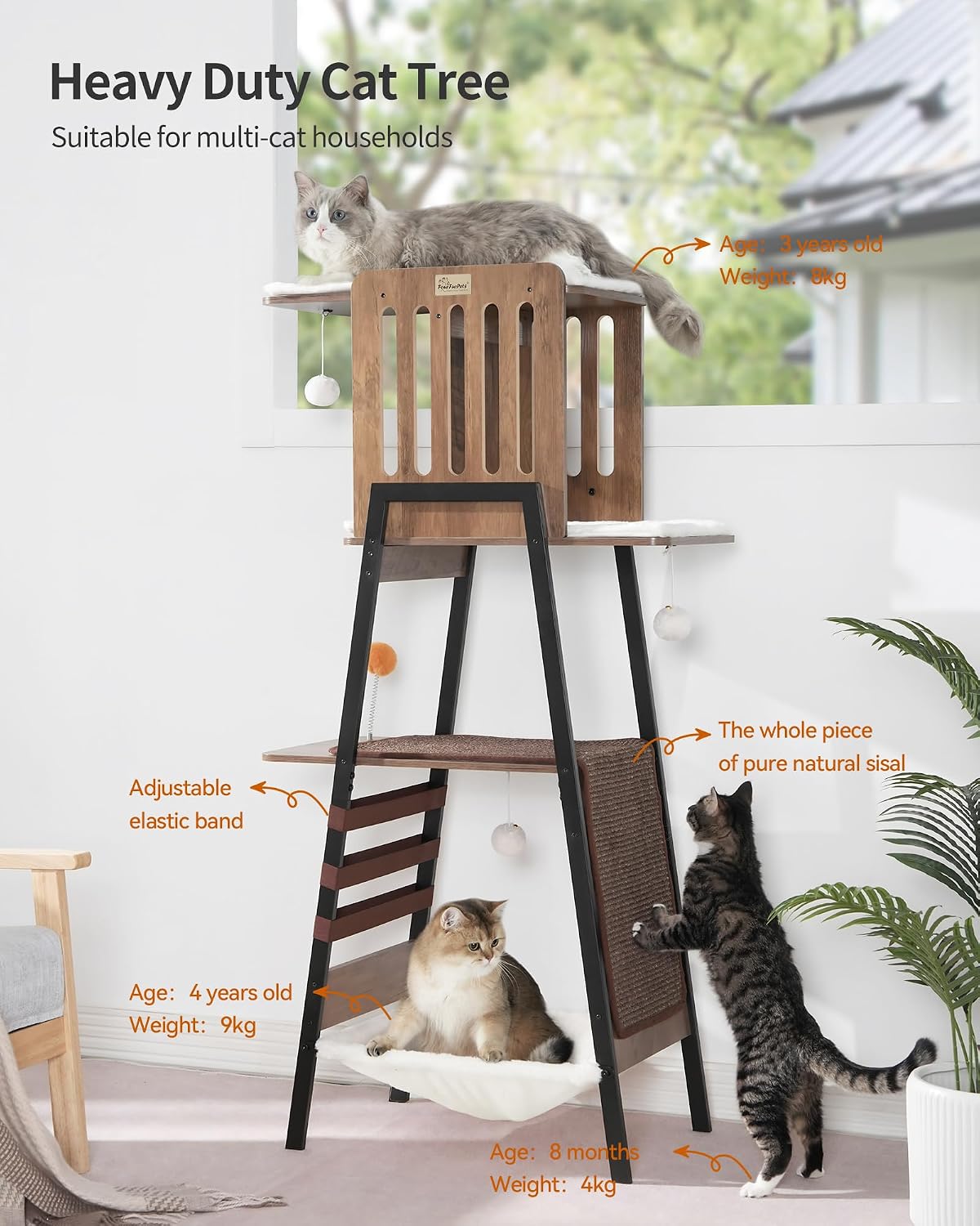 Modern Cat Tree, Big Hammock - Greige - image 2