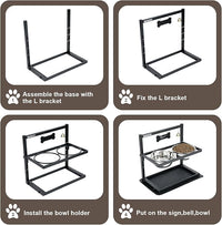 Elevated Slow Feeder Dog Bowls - Raised for Large Dogs, Adjustable Height, 2 Stainless Steel Bowls, Spill Proof Mat, Grey