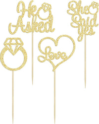 Gyufise He Asked She Said Yes Cupcake Toppers Gold Glitter Diamond - Gold - image 3