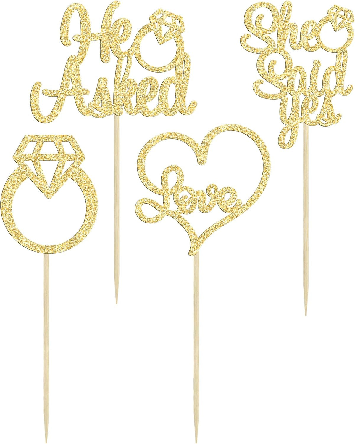 Gyufise He Asked She Said Yes Cupcake Toppers Gold Glitter Diamond - Gold - image 3