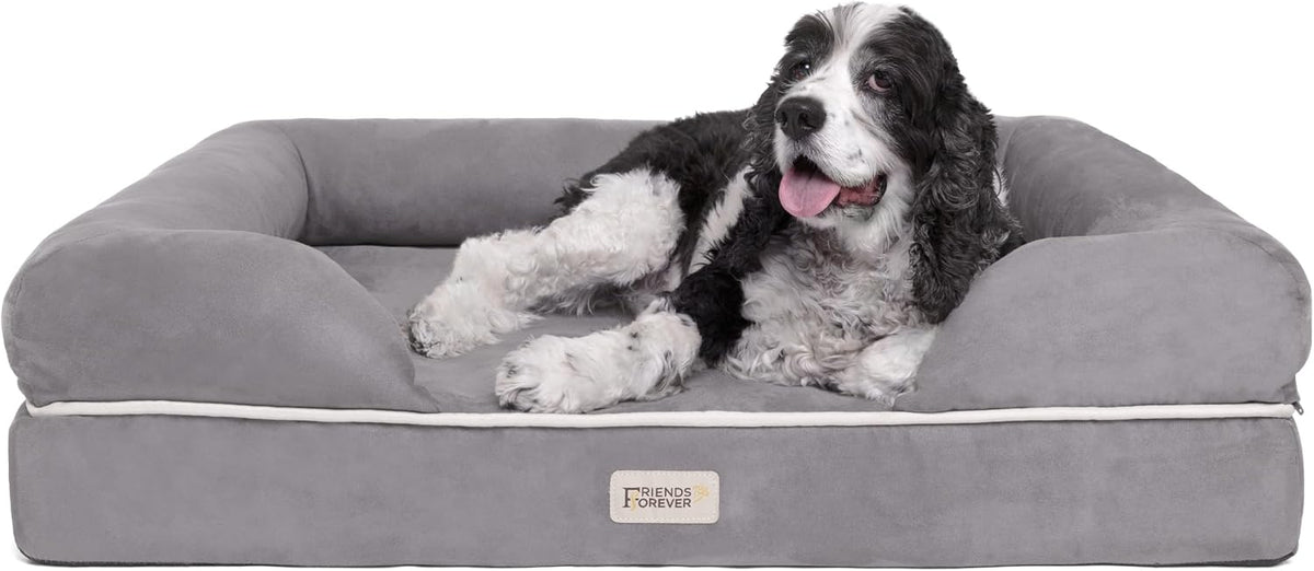 Friends Forever Large Dog Bed Couch - Memory Foam Dog Bed / Chester Grey / Large (36" x 28" x 9")