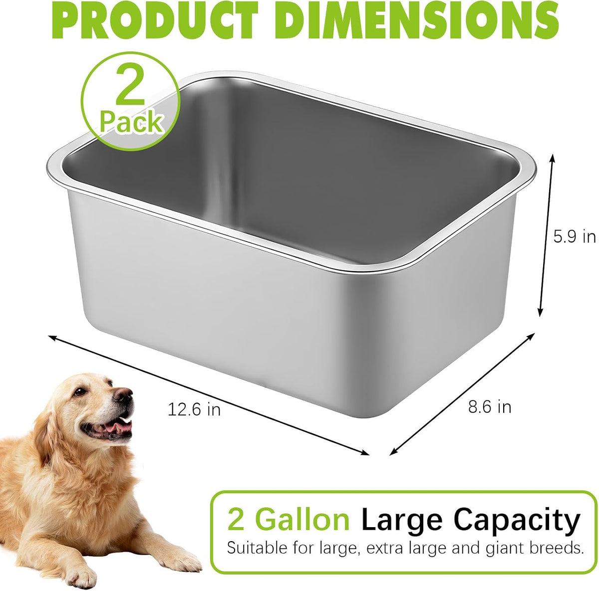 Stainless Steel Dog Water Bowl - 2 Pack-2 Gallon - image 2