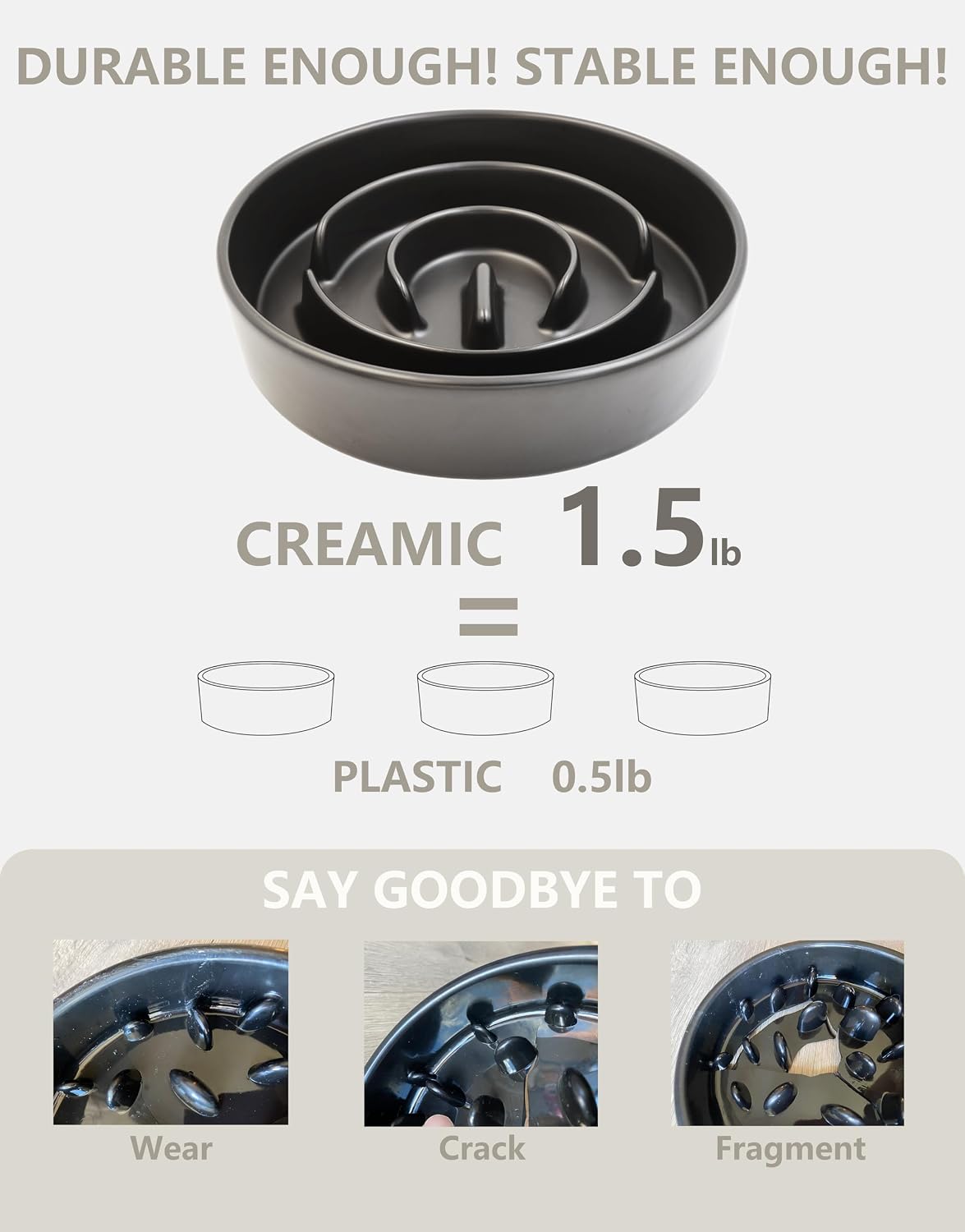 Ceramic Slow Feeder Dog Bowls - Black / 6 Inches - image 3