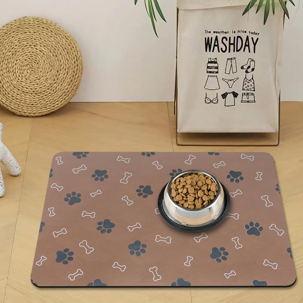 Pet Cat Dog Food Mat Non Slip Mat for Dog Water Bowl Mat Quick Dry - Brown / 32*17 in
