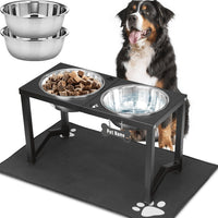 Elevated Dog Bowls, Metal Raised Dog Bowl Stand with 2 Thick 58oz Stainless Steel Food Bowls - Black-111oz x 2 / Height: 14"