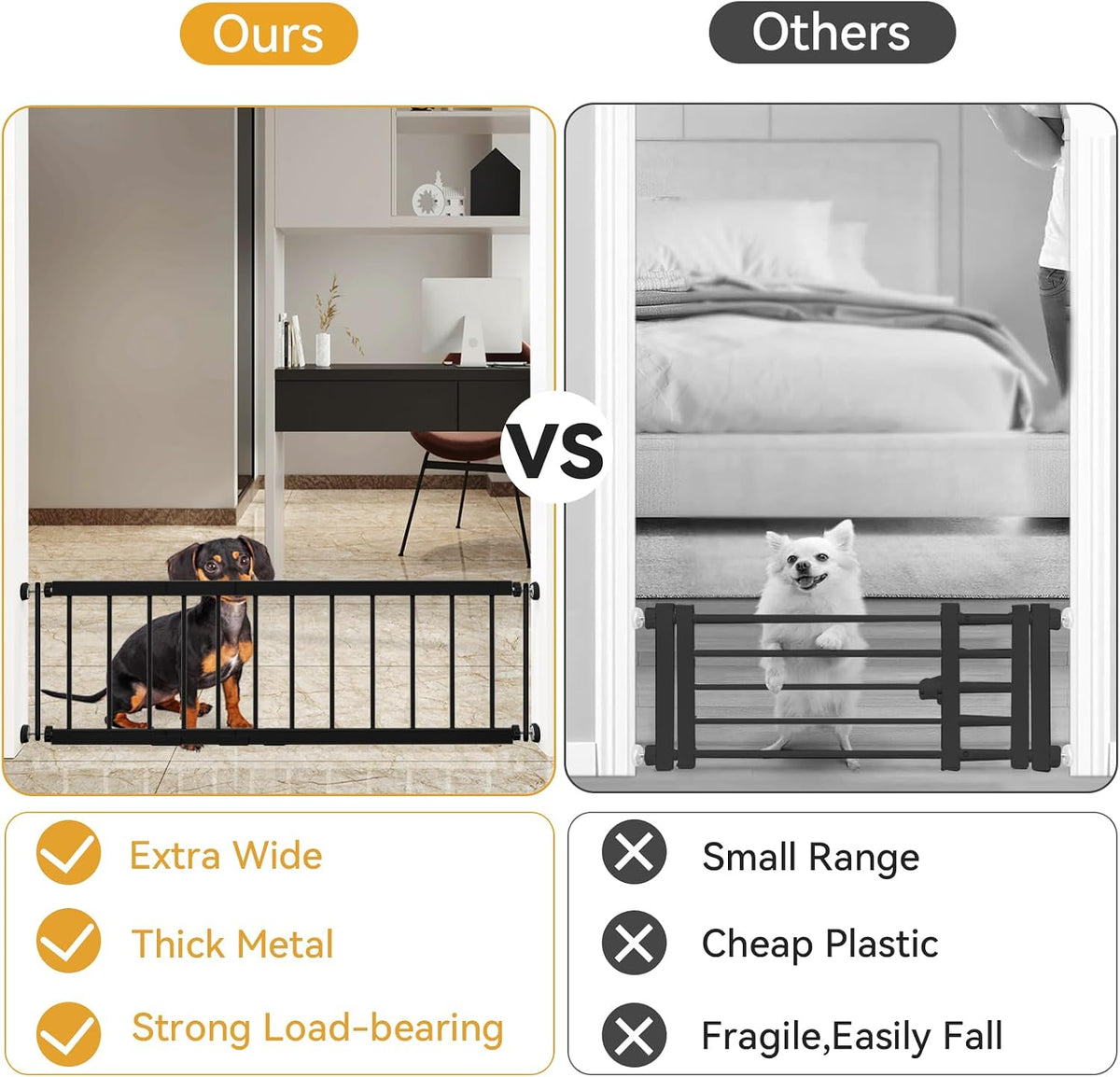 Dog Gate Indoor,18"-45" Adjustable Extra Wide Metal Short Dog Gate to Step Over, 10" Tall Small Pet - 18-45''W*14''H / Black - image 3