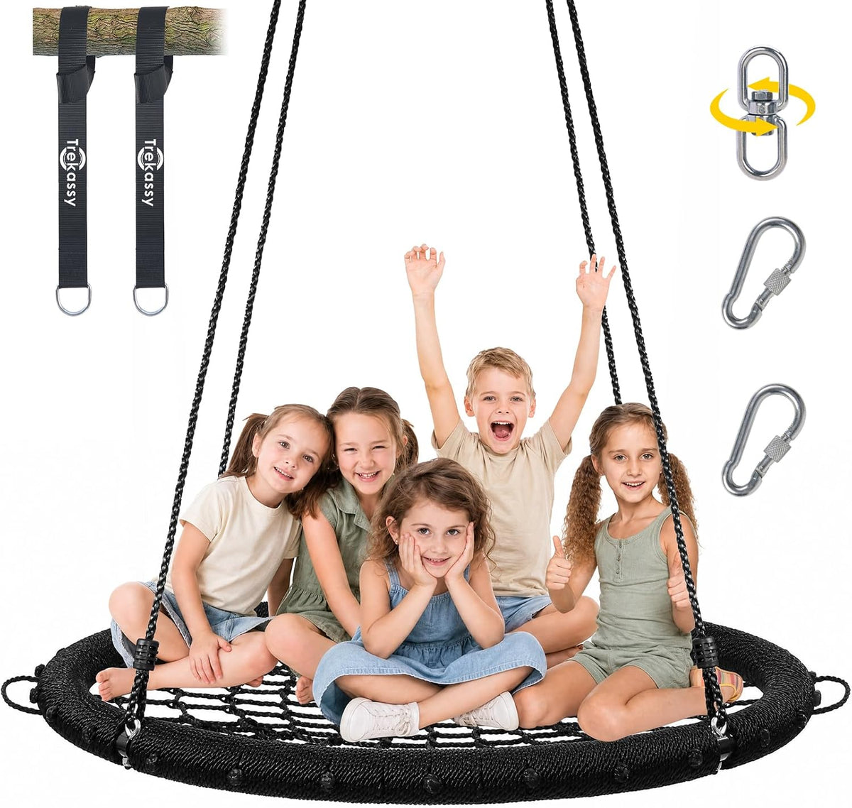 Trekassy 45" Spider Web Saucer Tree Swing with Swivel for Kids - Black / 45 inch