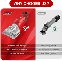 Cordless Horse Clippers,500W Heavy Duty Horse Grooming Clippers with 2 PCS Rechargeable 3000mAH Lithium Battery,6 Speed Professional Horse Grooming Kit for Thick Coat Animals