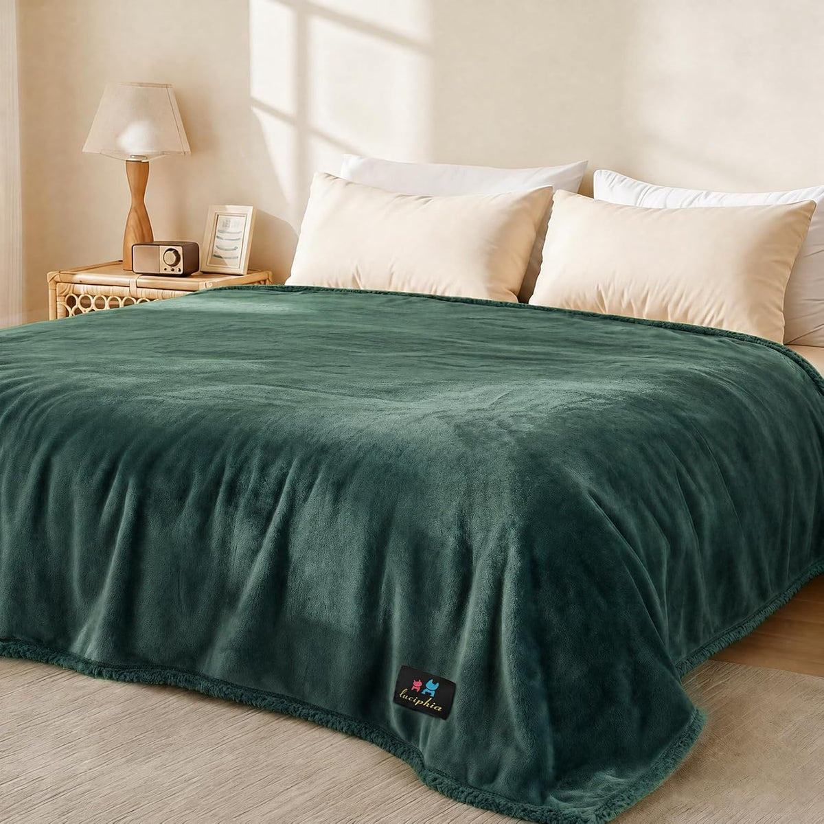 Waterproof Pet Blanket, Liquid Pee Proof Dog Blanket for Sofa Bed Couch, Reversible Sherpa Fleece - Queen (90" x82") / Dark Green-thicken