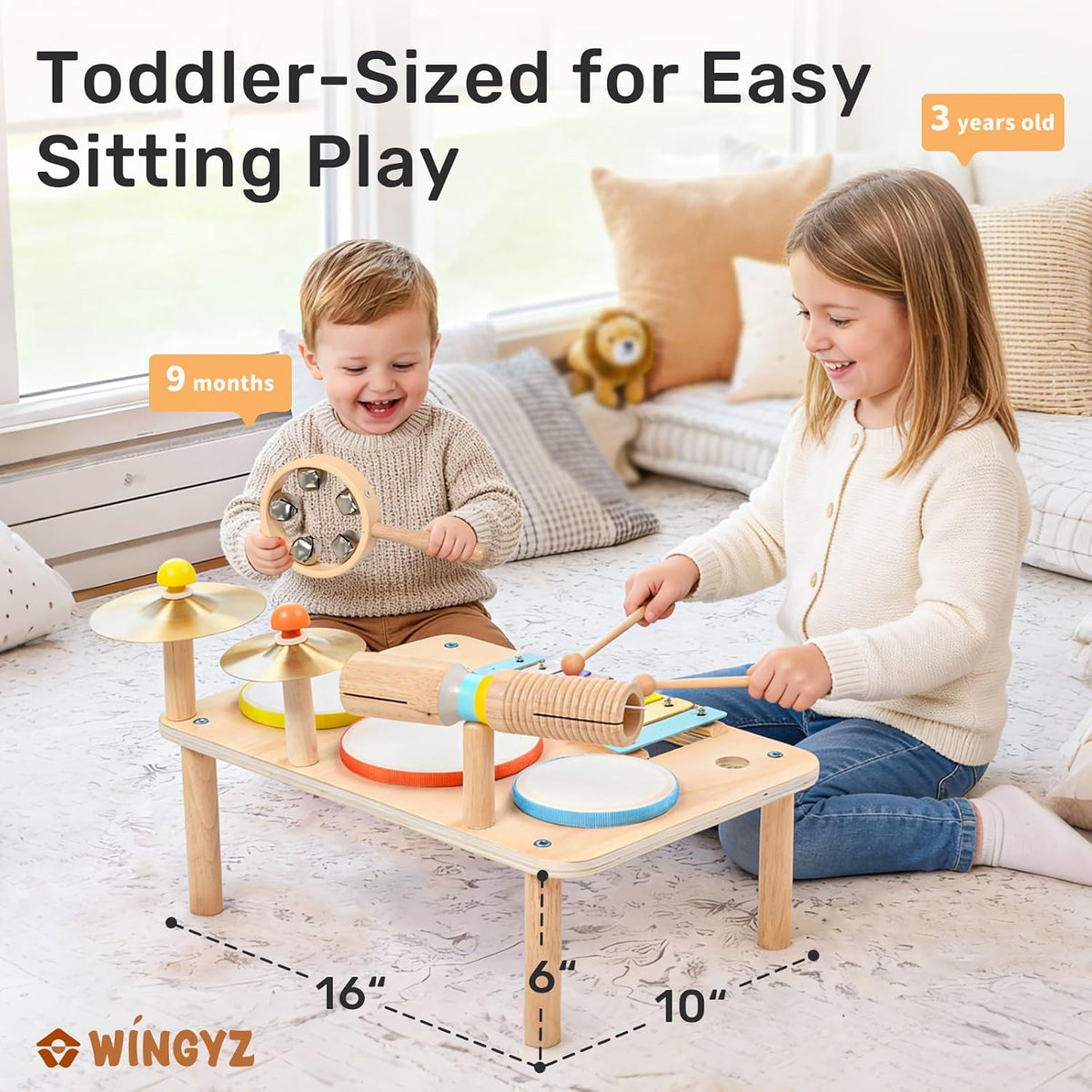 WINGYZ Kids Drum Set, 9-in-1 Montessori Toys – Fun for Kids & Family - 16.5'' L x 10'' W x 2.4'' H - image 2